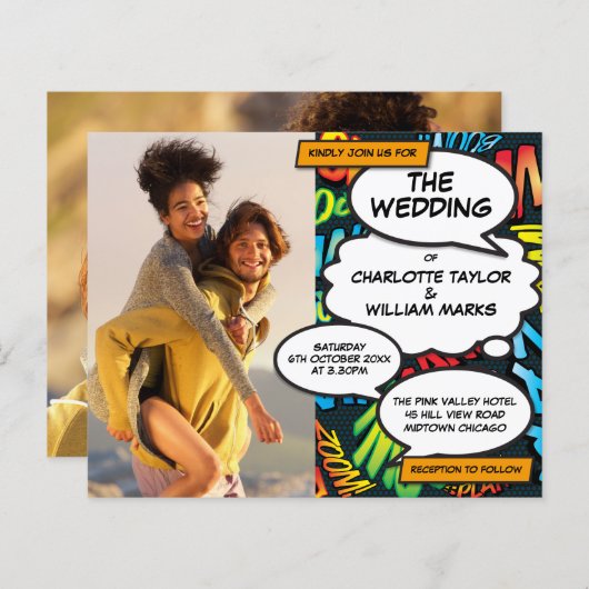 Comic Book Fotos Budget Hochzeit Einladung (Vorne/Hinten)