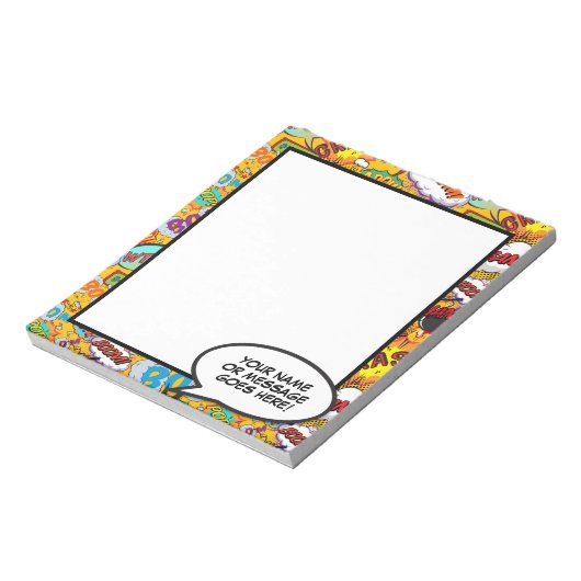 Comic Book Fun Speech Bubname Message Notizblock (Rotiert)