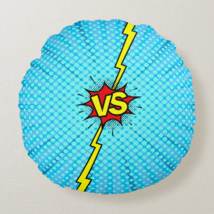 Comic-Book gegen Hintergrund, klassischer Pop-Art- Rundes Kissen