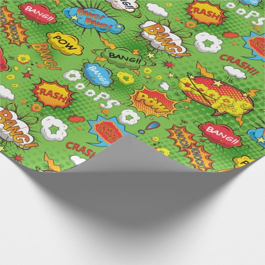 Comic Book Green Wrapping Paper Geschenkpapier (Ecke)