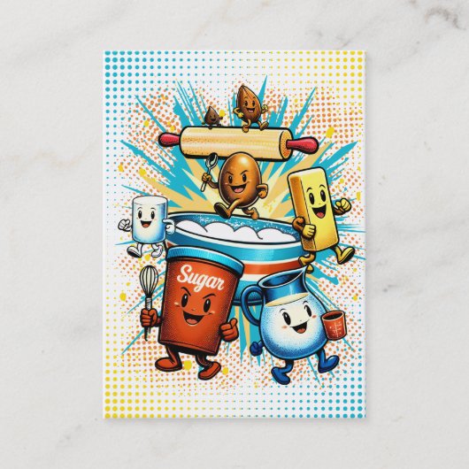 Comic book hippie baking ingredients bakery visitenkarte (Vorderseite)