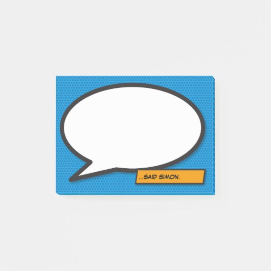 Comic Book Individuelle Name Speech Blauer Blauer Post-it Klebezettel (Vorderseite)