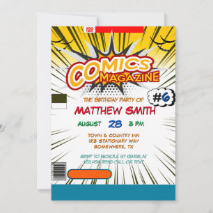 Comic-Book-Magazin-Stil Kindergeburtstagsfeier Einladung