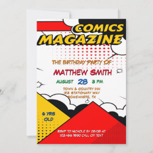 Comic-Book-Magazin-Stil Kindergeburtstagsfeier Einladung
