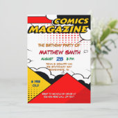Comic Book Magazine Style Kindergeburtstag Party Einladung (Stehend Vorderseite)