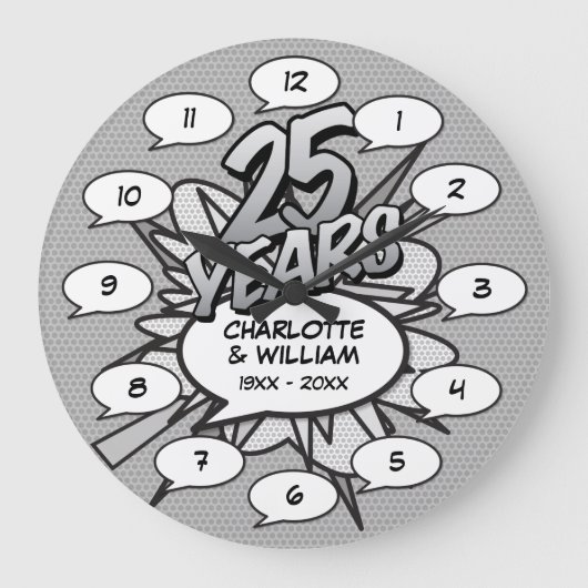 Comic-Book-Pop-Art 25. Silberjubiläum Große Wanduhr (Vorderseite)
