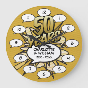 Comic-Book-Pop-Art 50. goldenes Jubiläum Große Wanduhr