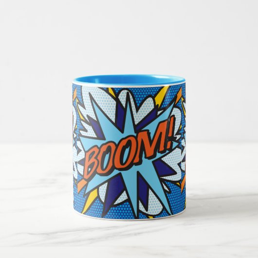 Comic Book Pop Art BOOM! Zweifarbige Tasse (Mittel)