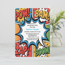 Comic Book Pop Art Boy Birthday Party White Einladung