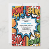 Comic Book Pop Art Boy Birthday Party White Einladung (Vorderseite)