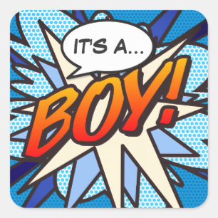 Comic Book Pop Art ES IST EIN JUNGE Geschlechteren Quadratischer Aufkleber