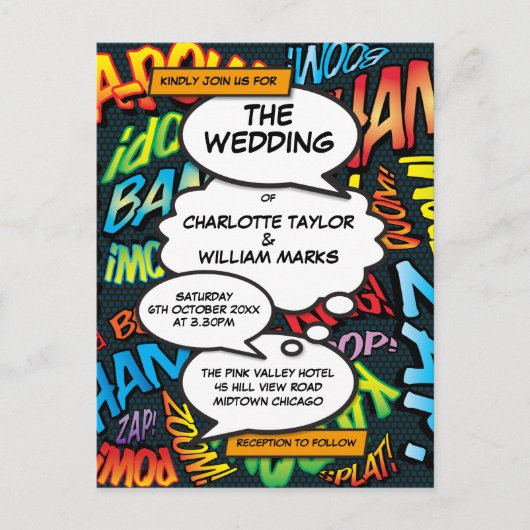 Comic Book Pop Art Hochzeit Einladung (Vorderseite)