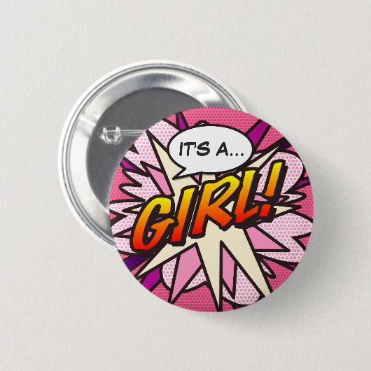 Comic Book Pop Art IT's a GIRL Gender Reveal Button (Vorne & Hinten)