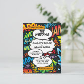 Comic Book Pop Art Modernes Foto Hochzeit Ankündigungspostkarte (Stehend Vorderseite)