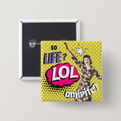 Comic Book Pop Art Retro Lady Funny Button (Vorne & Hinten)