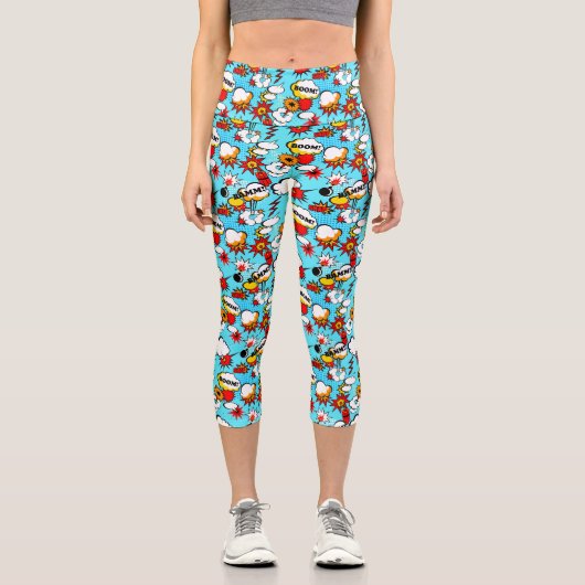 Comic Book Pop Art Super Hero Funny Capri Leggings (Vorderseite)