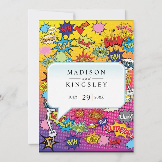 Comic Book Pop Art 💥 🎉 unglaubliche Hochzeit Einladung (Rückseite)