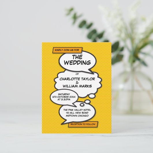 Comic Book Pop Art Wedding Einladung (Stehend Vorderseite)