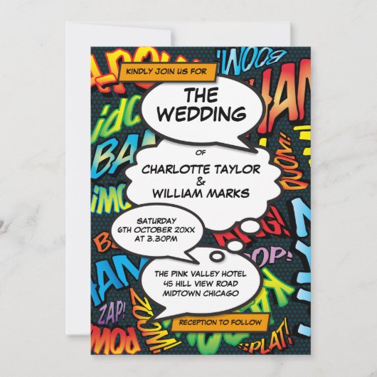 Comic Book Pop Art Wedding Einladung (Vorderseite)