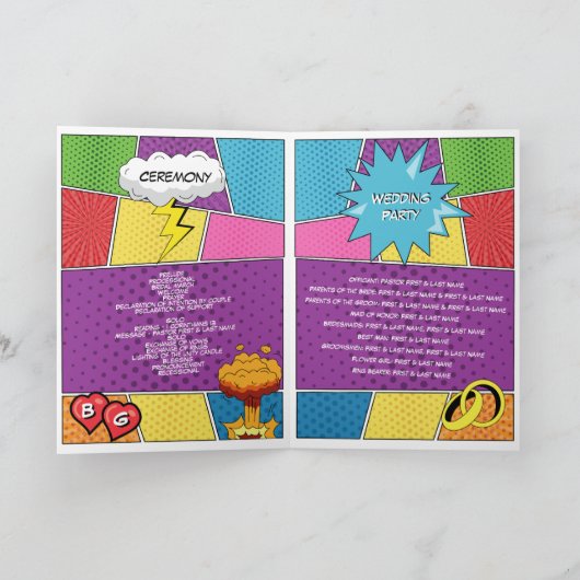 Comic Book Pop Art Wedding Order of Service Programm (Innenseite)