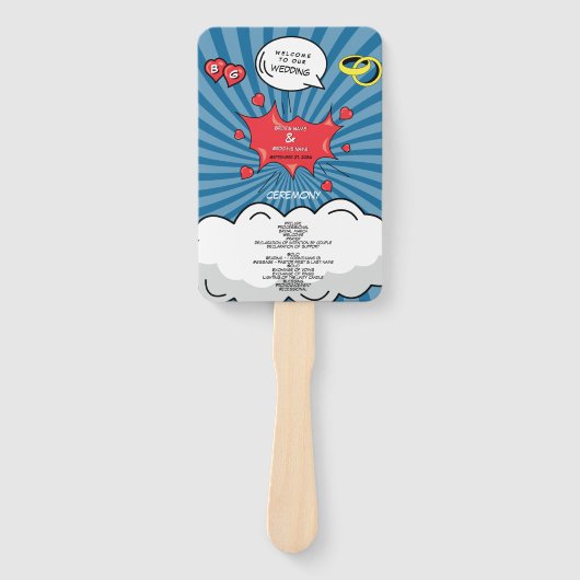 Comic Book Pop Art Wedding Programm Fächer (Vorderseite)