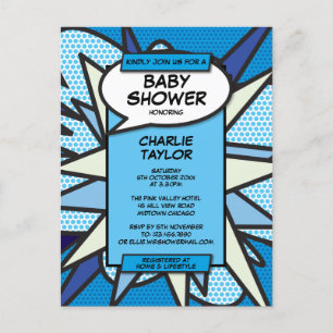 Comic Book Pop Baby Shower Sprinkle Foto-Einladung Ankündigungspostkarte