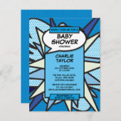 Comic Book Pop Kinderdusche Sprinkle Foto Einladun Ankündigungspostkarte (Vorne/Hinten)