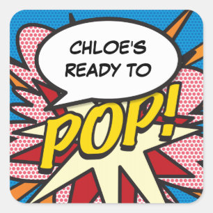 Comic Book Ready to POP! Baby Shower Sprinkle Quadratischer Aufkleber
