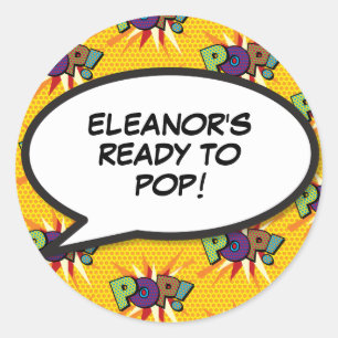 Comic Book Ready to POP! Baby Shower Sprinkle Runder Aufkleber