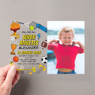 Comic Book Sport Athletik-Bälle Geburtstagsfoto Acryleinladungen