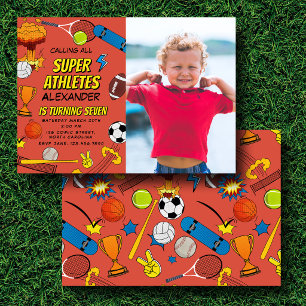 Comic Book Sport Athletik-Bälle Geburtstagsfoto Einladung
