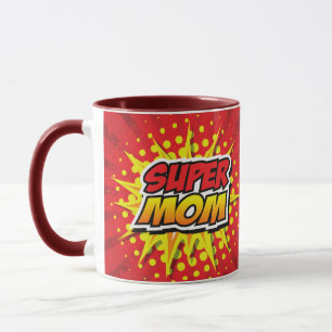 Comic-Book-Stil-Rot-Gelbe-Super-Mama-Tasse Tasse