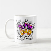 Comic-Book-Stil Super-Daddy personalisierter Name Kaffeetasse (Links)