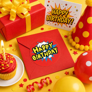 Comic-Book-Style Alles Gute zum Geburtstag Runder Aufkleber