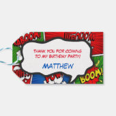 Comic Book Style Kindergeburtstag Party Vielen Dan Geschenkanhänger (Rückseite Horizontal)