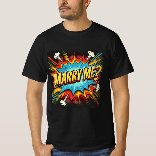 Comic Book Style Marry Me Mens Tshirt (Vorderseite)