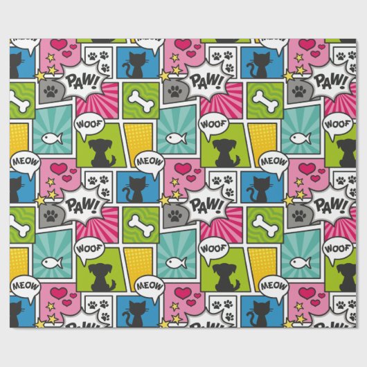 Comic Book Style Pet Muster Geschenkpapier (Flach)