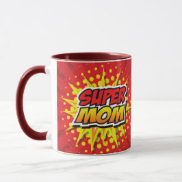 Comic Book Style Red and Yellow Super Mama Tasse