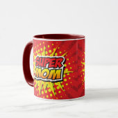 Comic Book Style Red and Yellow Super Mama Tasse (Vorderseite Links)