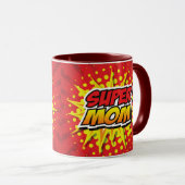 Comic Book Style Red and Yellow Super Mama Tasse (VorderseiteRechts)