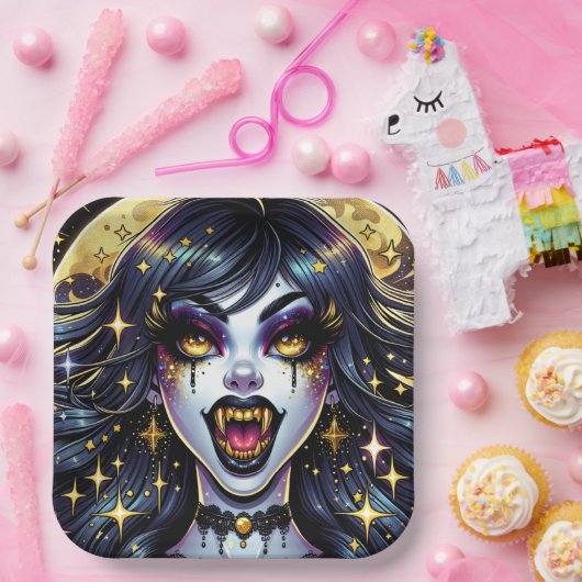 Comic Book Style Vampire Halloween-Party Pappteller (Party)