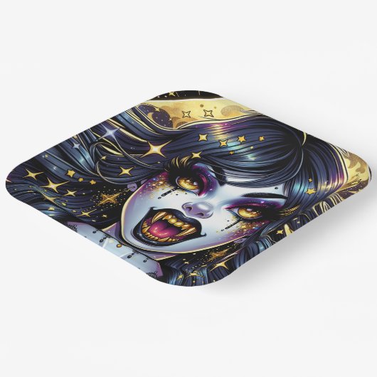 Comic Book Style Vampire Halloween-Party Pappteller (Gewinkelt)