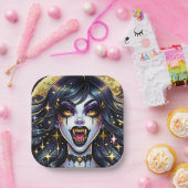 Comic Book Style Vampire Halloween-Party Pappteller (Party)