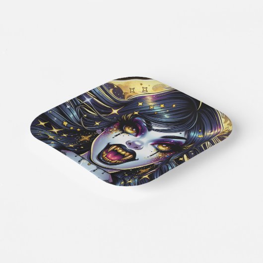 Comic Book Style Vampire Halloween-Party Pappteller (Gewinkelt)