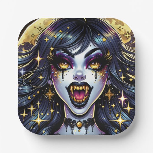 Comic Book Style Vampire Halloween-Party Pappteller (Vorderseite)