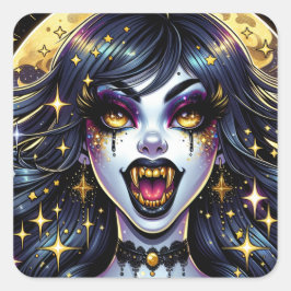 Comic Book Style Vampire Halloween-Party Quadratischer Aufkleber