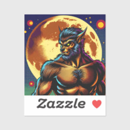 Comic Book Style Werewolf vor Vollmond Aufkleber