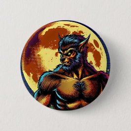 Comic Book Style Werewolf vor Vollmond Button