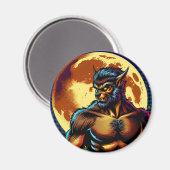 Comic Book Style Werewolf vor Vollmond Magnet (Vorderseite/Rückseite)