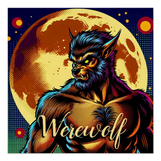 Comic Book Style Werewolf vor Vollmond Poster (Vorderseite)